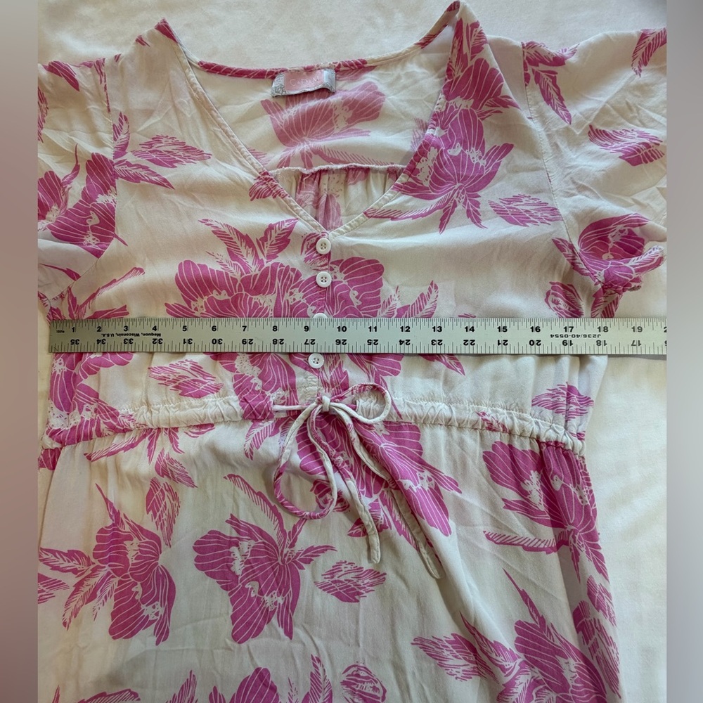 Floral Maxi Dress pink tropical tiered size L flutter sleeves - Picture 10 of 12